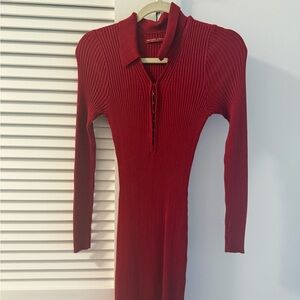 Abercrombie Ribbed Long-Sleeve dress in Deep Red